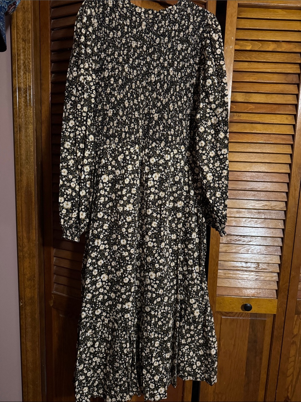 Black Floral V-Neck Long Sleeve Women's Dress - Picture 2 of 2